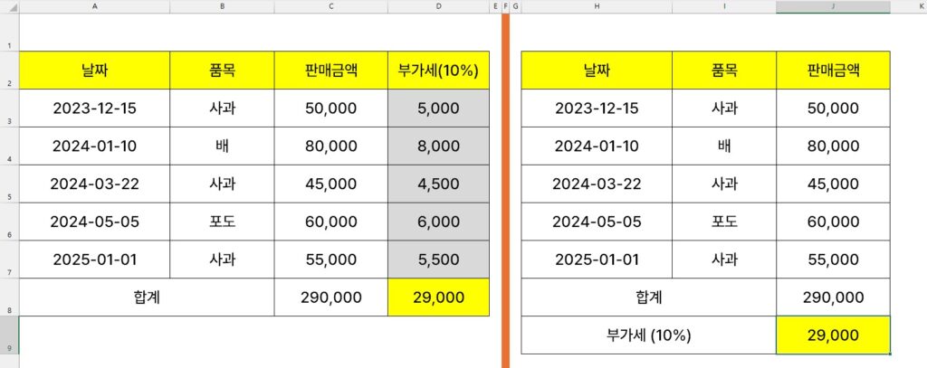 엑셀 SUMPRODUCT 함수 보조열 없이 계산