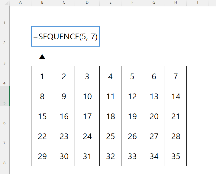 SEQUENCE 함수의 행과 열 인수를 활용하여 5행 7열의 2차원 배열 데이터를 한 번에 생성하는 엑셀 활용 팁