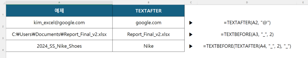 TEXTBEFORE와 TEXTAFTER를 중첩하여 긴 문자열 중간에 있는 특정 단어만 핀셋으로 집어내듯 뽑는 과정